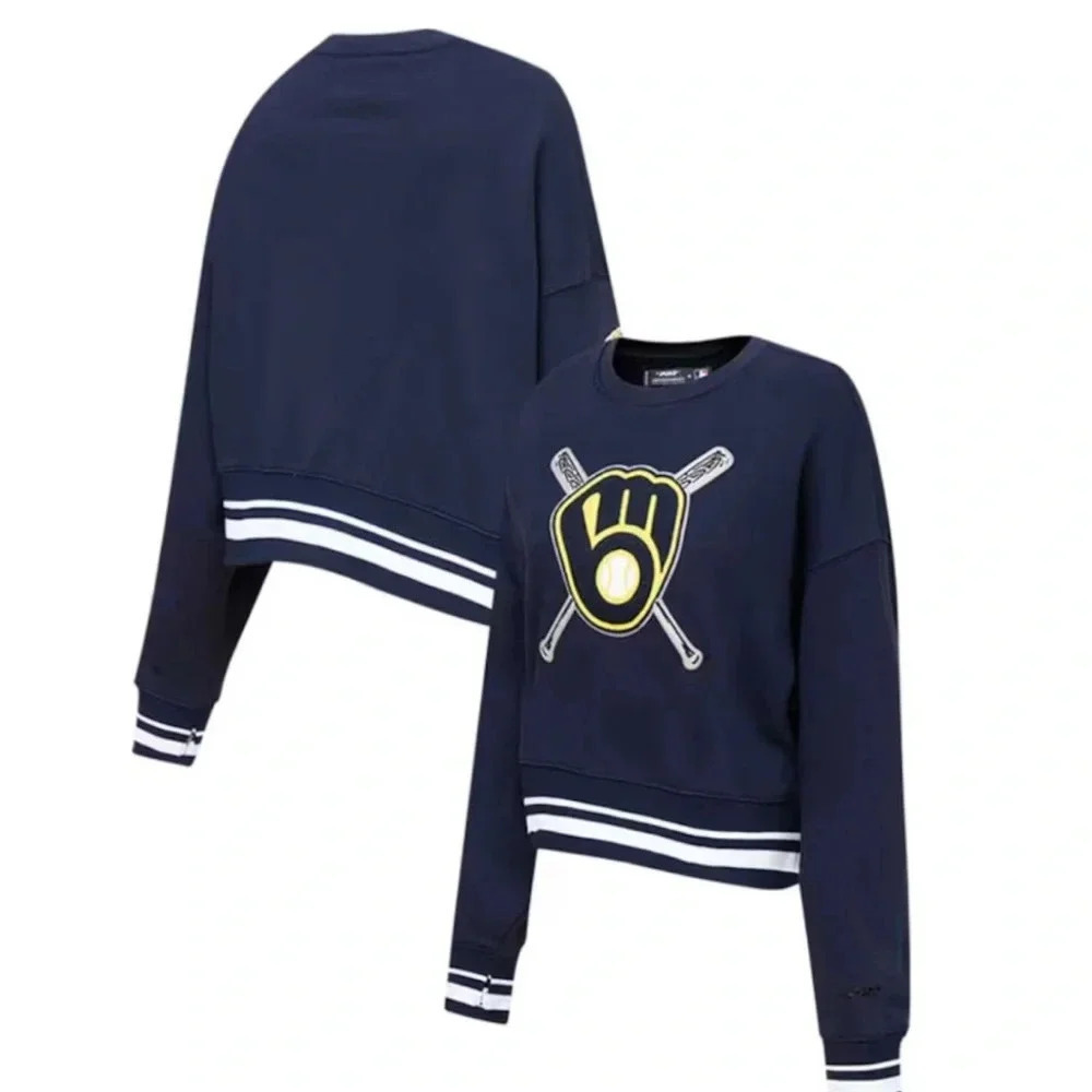 NWT Milwaukee Brewers Sweatshirt Womens 2X Chenille Embroider Navy MLB BASEBALL